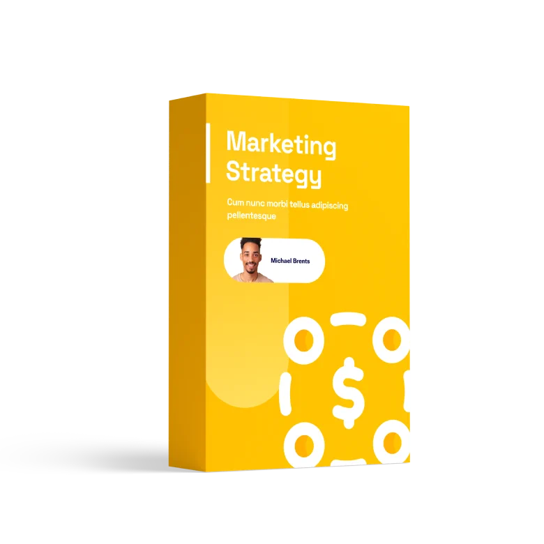 Libro digital amarillo con el título "Estrategias de Marketing", simbolizando la creación de un plan personalizado para alcanzar tus objetivos.