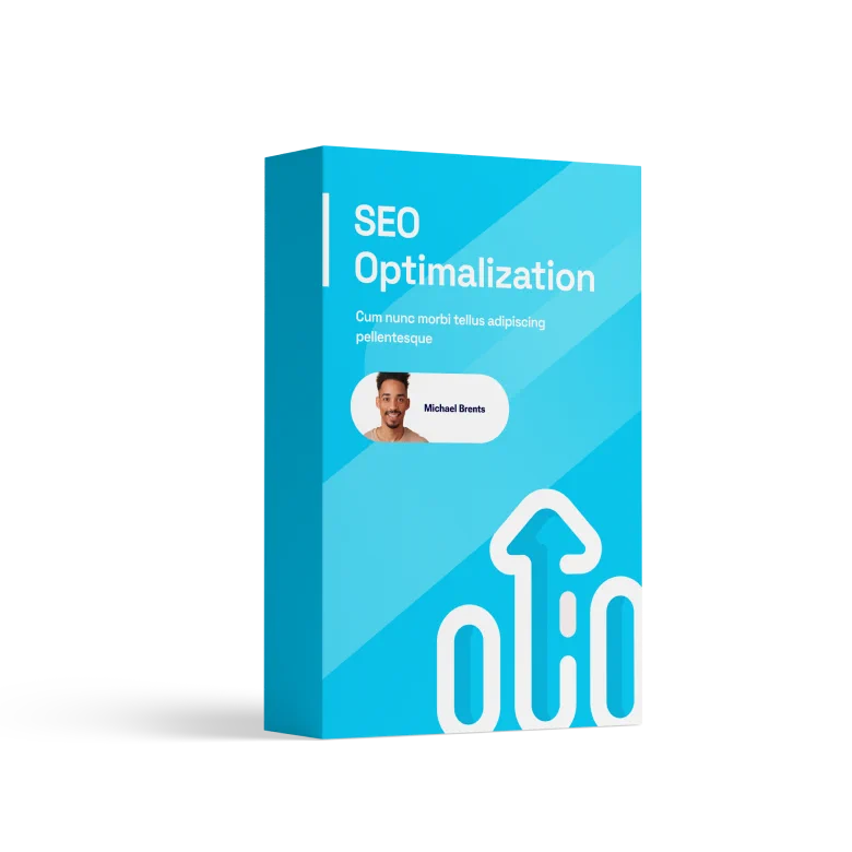 Libro digital celeste con el título "Optimización del SEO", simbolizando la mejora del posicionamiento web y la visibilidad online.